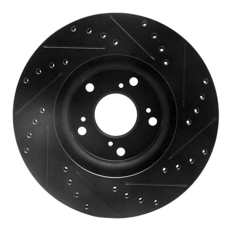 Acura CSX Brake Rotor (1) - Front Left - R1 Concepts - Drilled & Slotted - Black - `02-`15